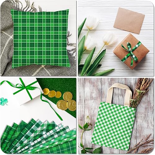 Miniatura 6 de Whaline Paquete de 12 piezas de tela de algodón del día de San Patricio de 18 x 22 pulgadas, cuadros de búfalo verde impresos, cuadriculados,