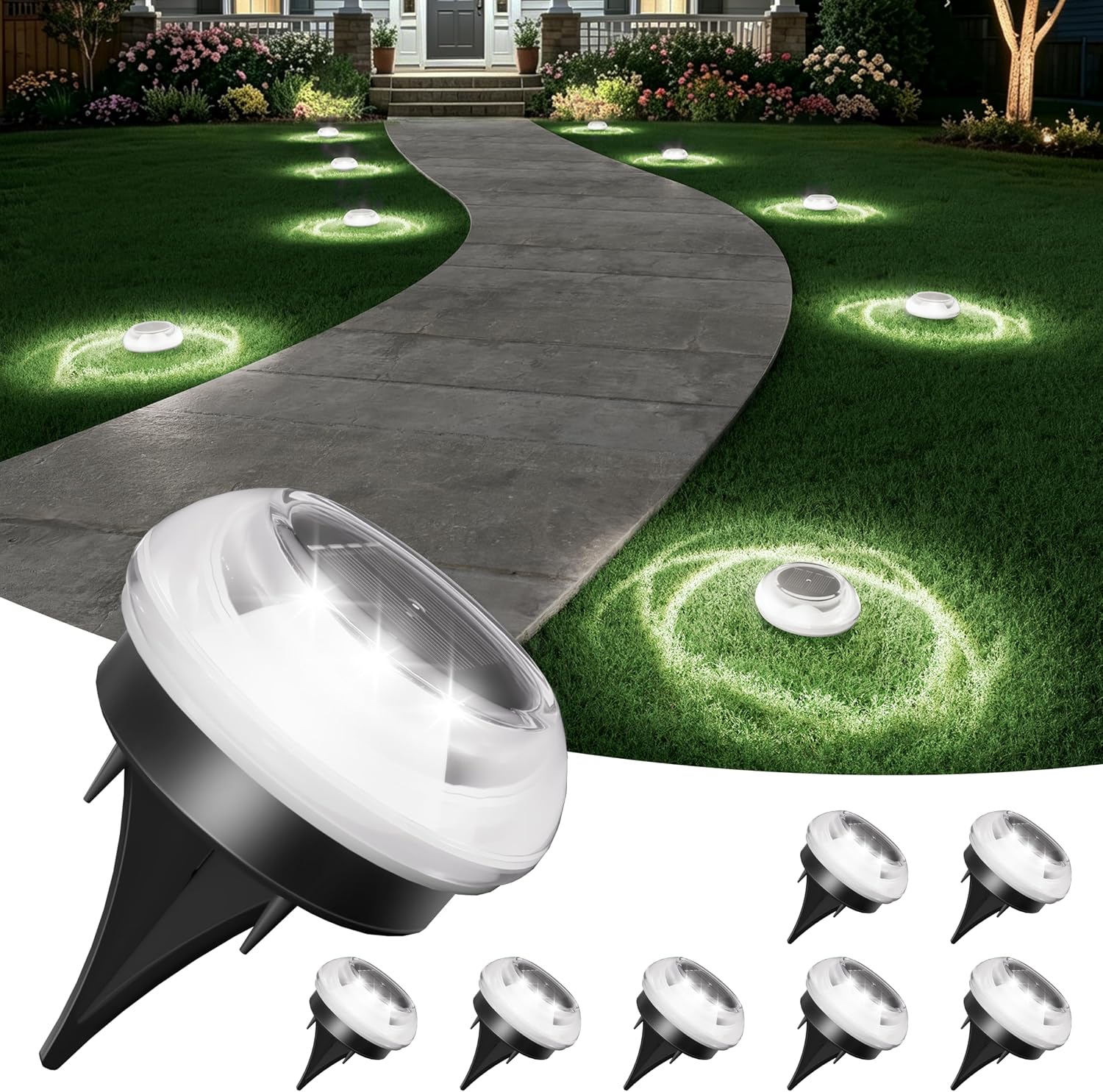 VOLISUN Mini Solar Pathway Lights Outdoor,8 Pack Flat Solar Ground Lights