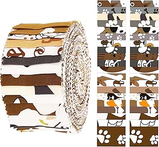 Soimoi 40Pcs Dog Print Cotton Precut Fabrics for Quilting Craft Strips 2.5x42inches Jelly Roll - Brown - Buy now