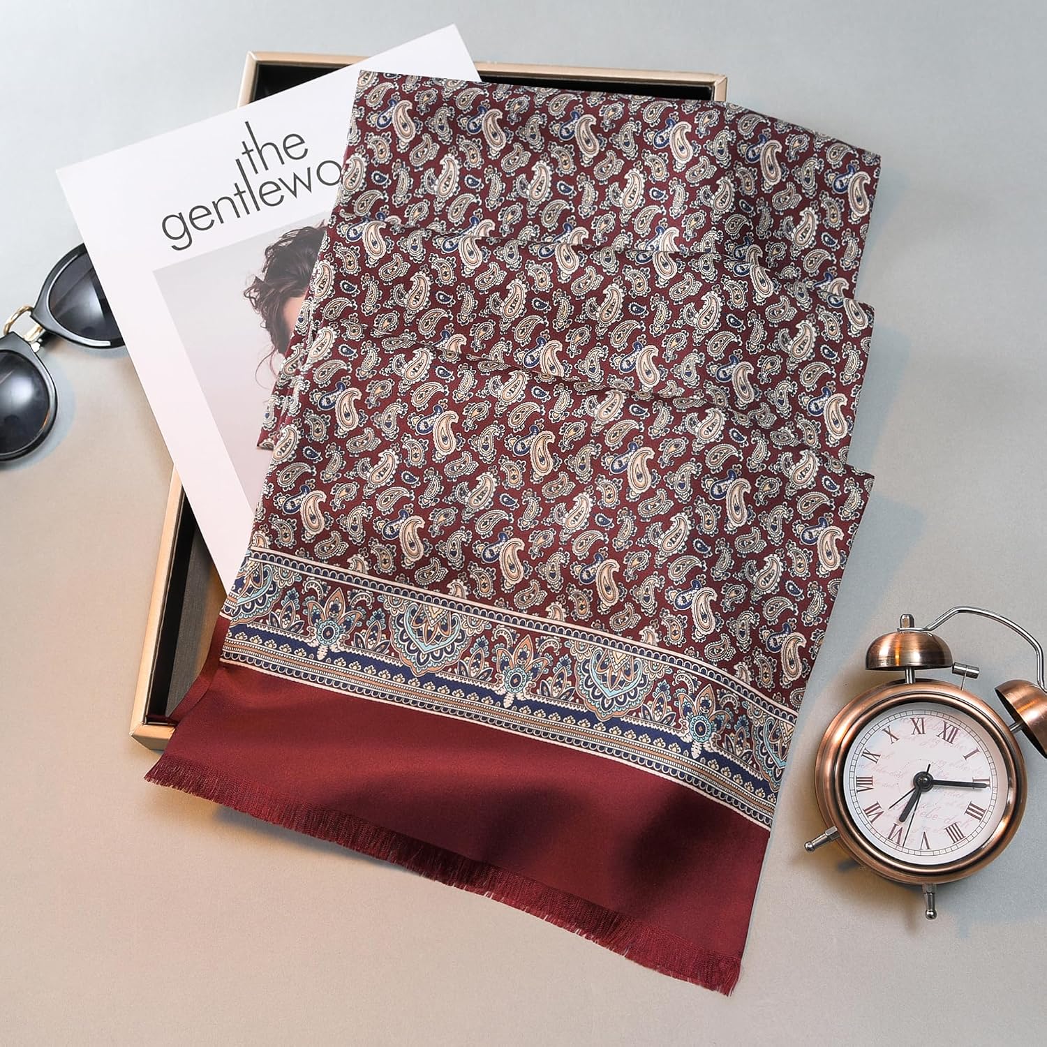 SHIROUYU Men's Silk Twill Scarf - 100% Mulberry Silk, Luxurious & Silky Soft, Extra Long for Warmth (Gift Packaged)