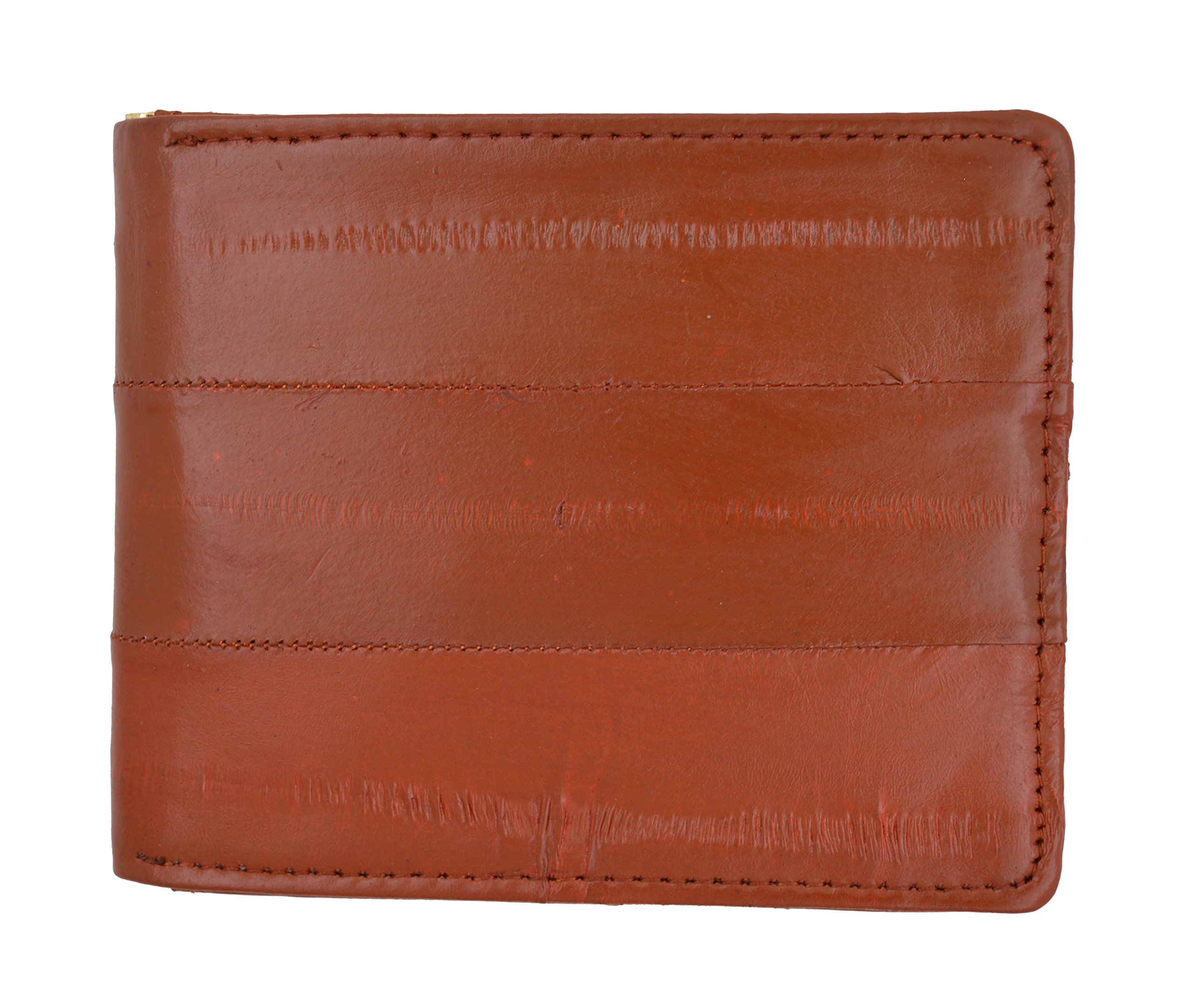 MARSHAL Cartera plegable de piel suave con clip central para dinero, Canela, Standard