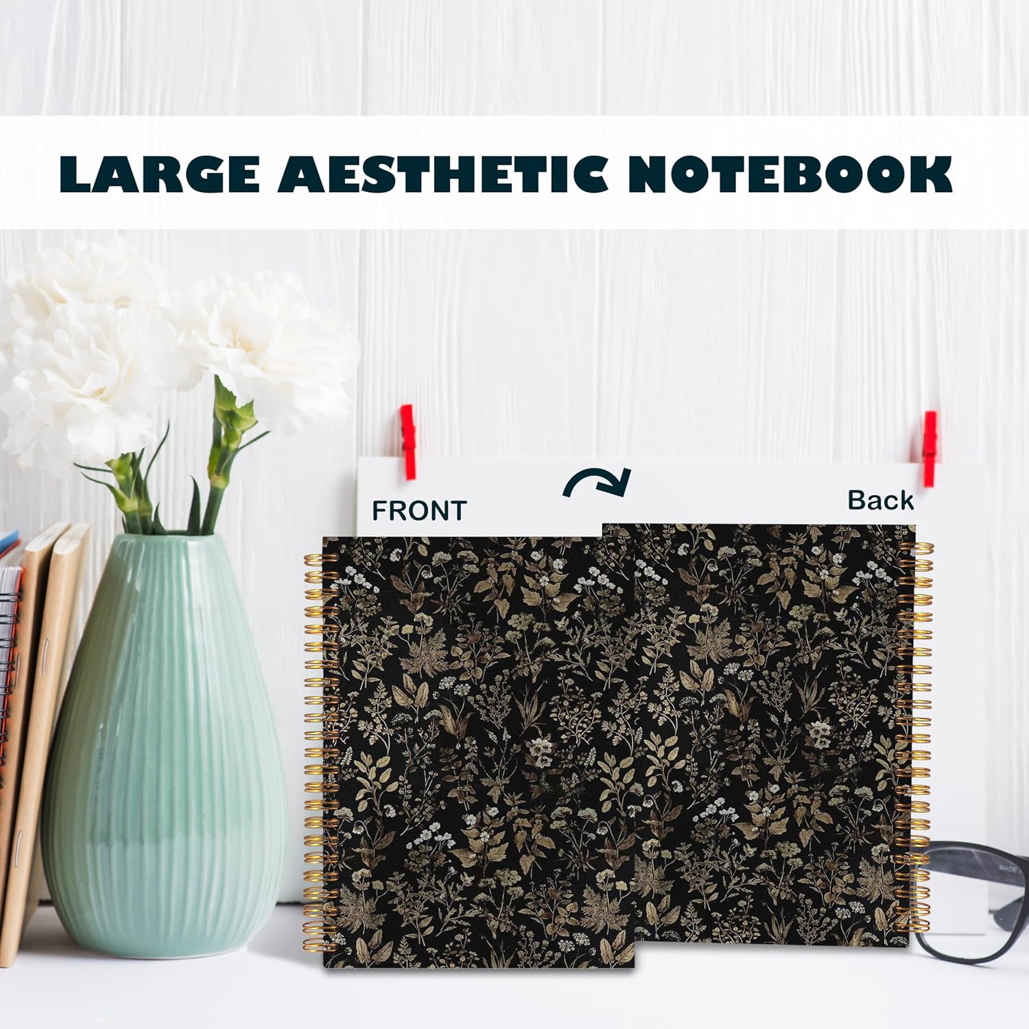 BearCake Dark Academia Botanical Notebook Journal, Vintage Boho Floral Notebook Journal, Aesthetic Notebooks, Boho Office Supplies, Notebooks for Work Note Taking, Hardcover Spiral Notebook 5.5x8.3 image 4