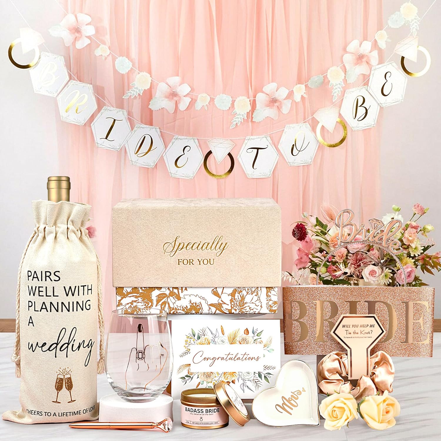 Engagement Gifts For Women- Bride To Be Newly Engaged Her, Bridal Shower Gifts, Fiancée Future Mrs Box Set, Wedding Basket, Party Idea 12 Piece Set