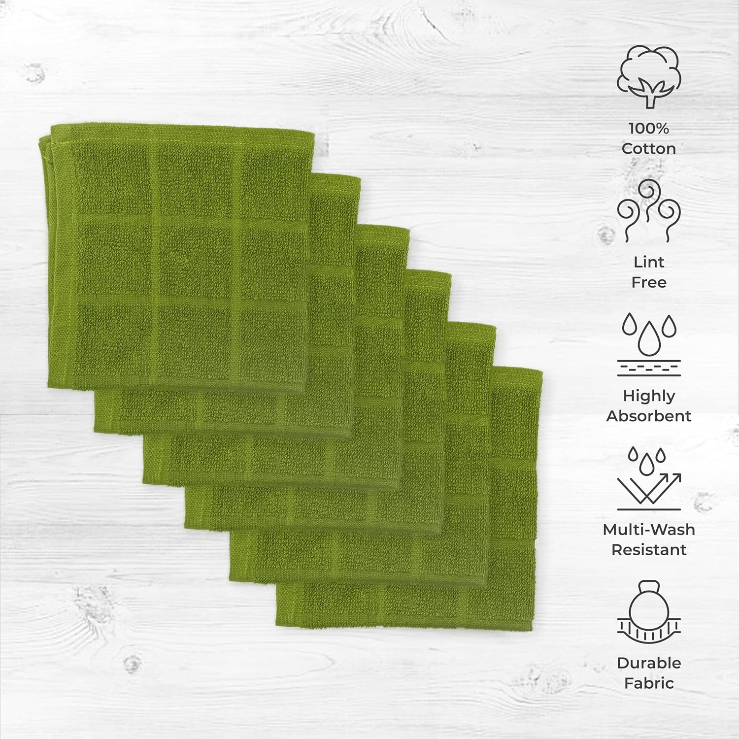 Mellow Buff 100% Cotton Terry Dish Cloth & Dish Towel, 6 Pack, Super Soft and Absorbent Kitchen Towels, Perfect for Kitchen Cleaning and Dish Washing (Green 6 Pack) - Image 2