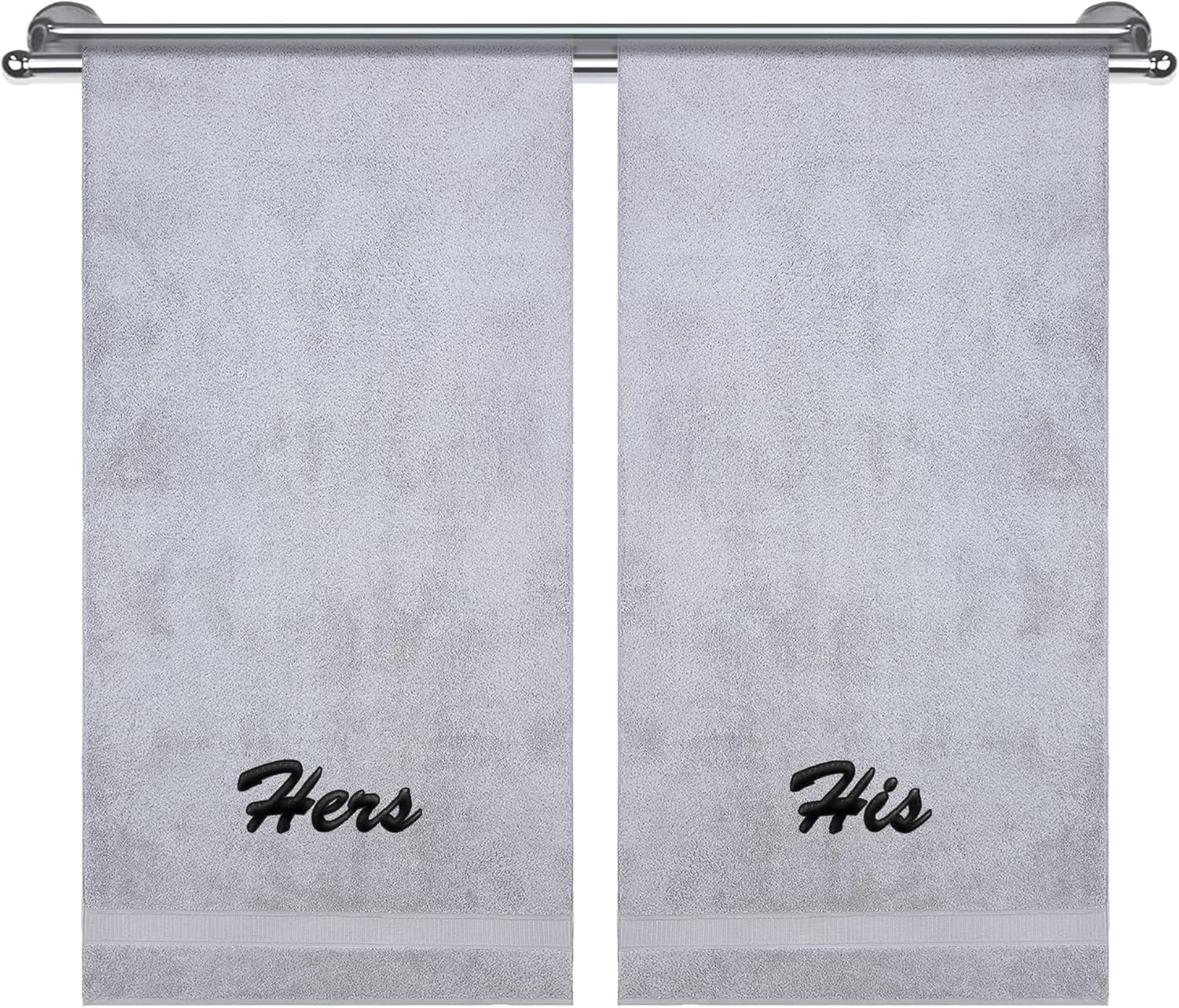 Hers and His Monogrammed Bath Towels, Couple's Gift Sets, Soft, Highly Absorbent, Anniversary, Wedding, Engagement Gifts for Couples, Turkish Genuine Cotton 2 Piece Bath Towel Set, Light Grey