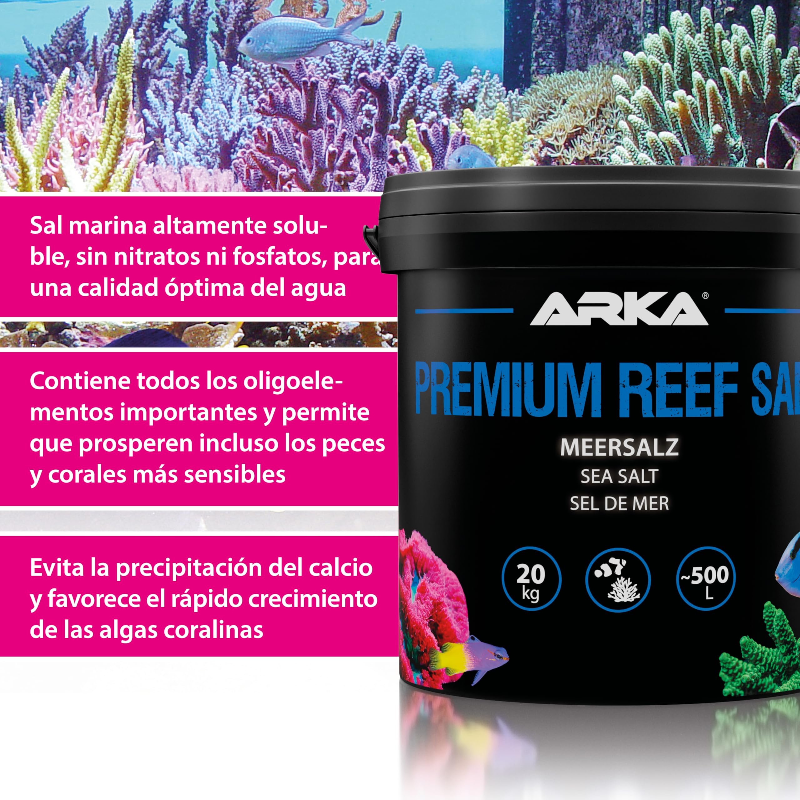 Sal Marina para Acuario Marino – ARKA Premium Reef Salt 10  kg – Sal sintética para corales LPS y SPS – Crecimiento, Color y Estabilidad – sin fosfatos – disolución rápida – Calidad Profesional