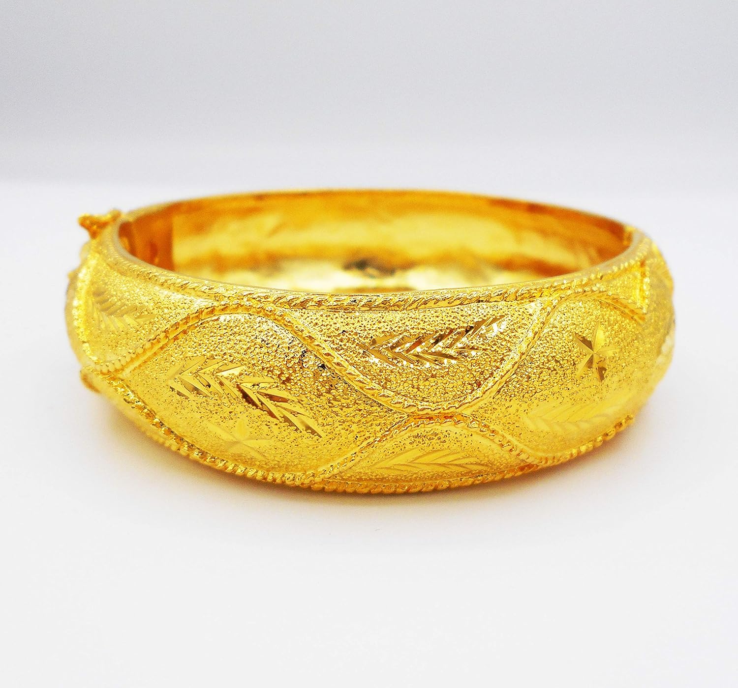 Carve Lai Thai Gold Plated Bangle 24k Thai Baht Yellow Gold Filled Bracelet