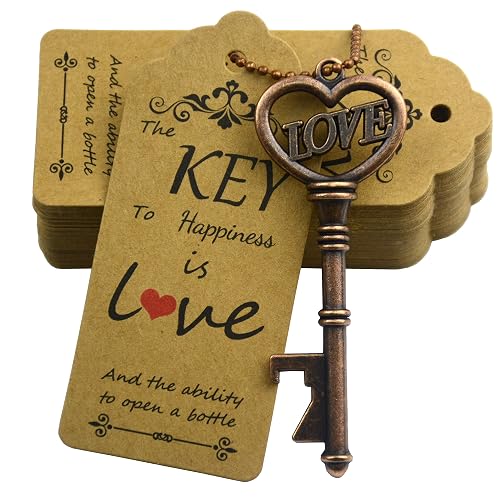 Makhry 52pcs Vintage Skeleton Key Bottle Opener with Love Heart