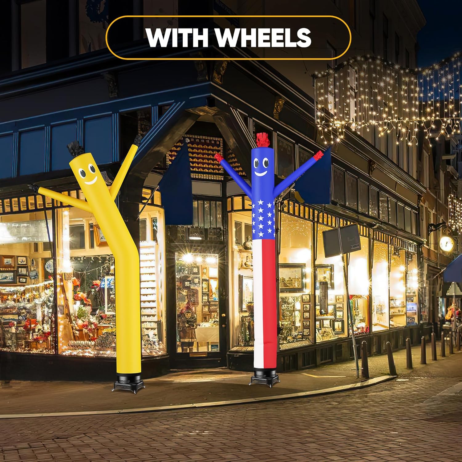 20FT Air Inflatable Waving Tube Man Set with Blower & Wheel, Air Puppet Dance Artist for Mall Opening, Amusement Park, Outdoor Decoration，US-Flag
