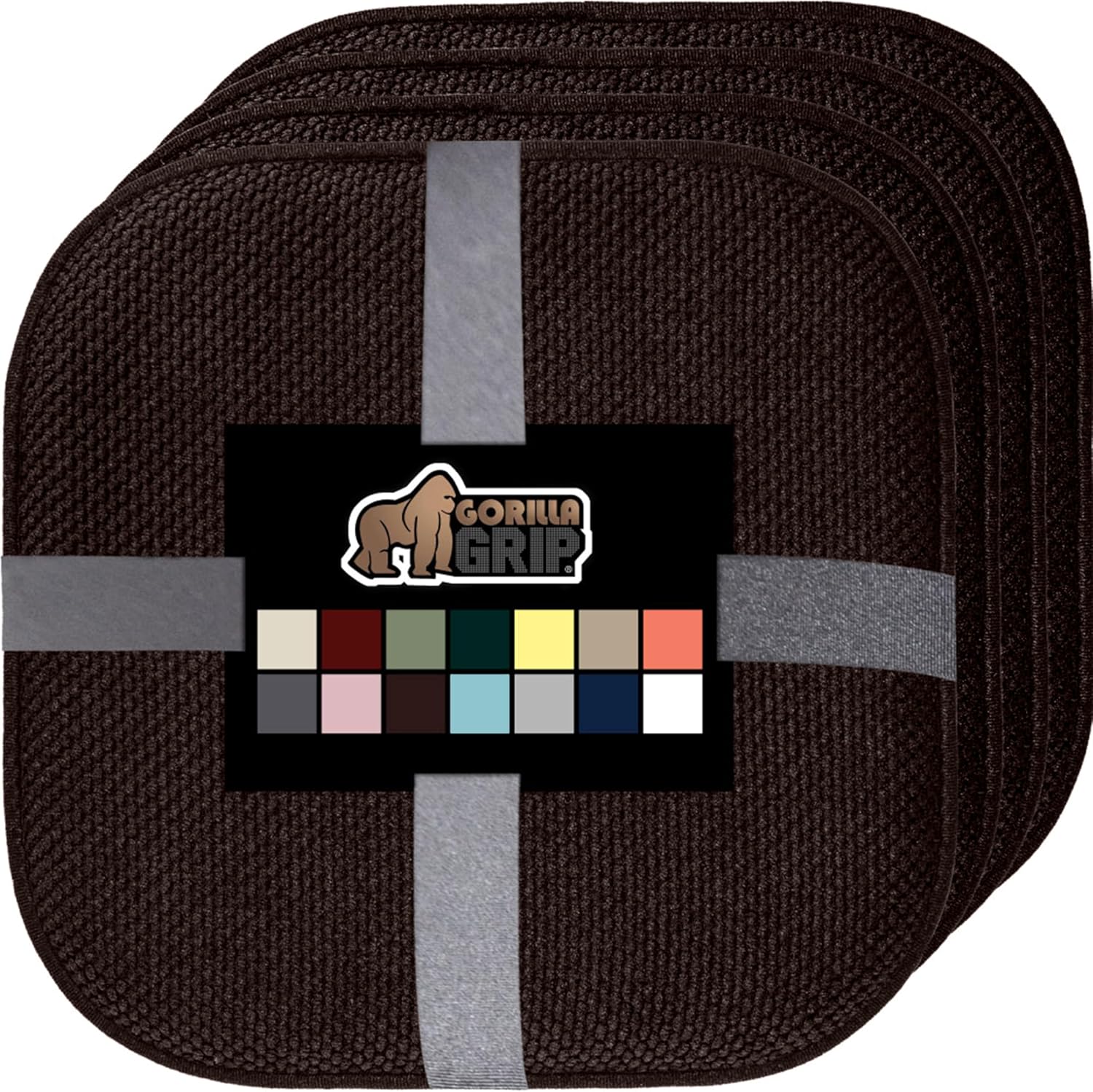 GORILLA GRIP Slip Resistant Chair Cushions, No Ties Required, Memory Foam Pads for Dining Room, Kitchen Table, Office, Rocking Chairs, Plush Seat Cover Cushion Pad, Home Decor, Set of 4, 16x16, Brown