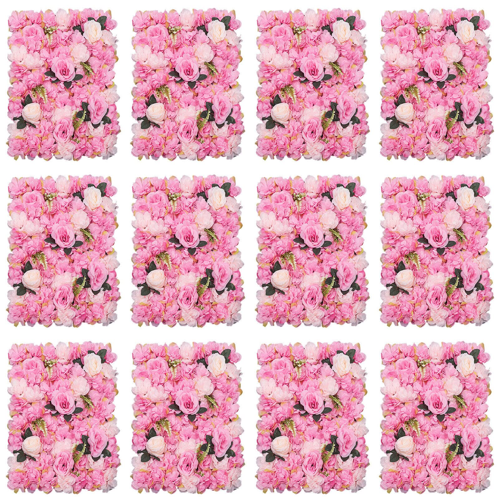 Lot de 12 panneaux muraux en forme de roses artificielles - Fond mural pour fête, mariage, douche nuptiale, fête prénatale, Noël, décoration de la maison, 60 x 40 cm (rose foncé)