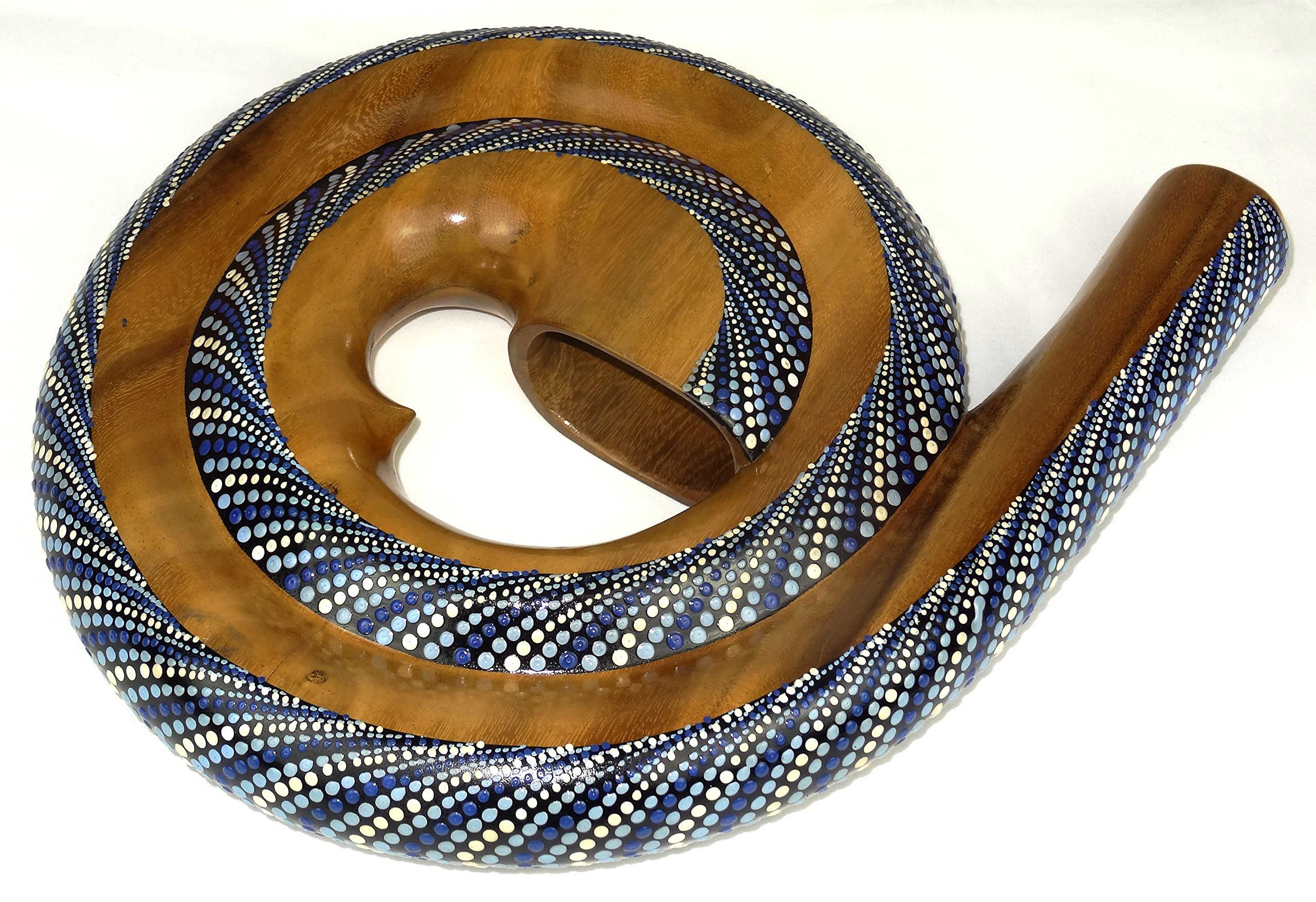 Didgeridoo Bois Suar Peint Spirale Artisanal Aborigène Spiral bleu