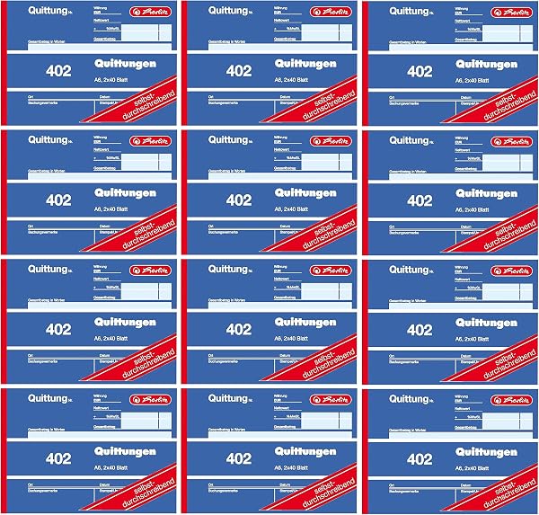 Herlitz 402 blok z pokwitowaniem, format A6 poziomy, 2 x 40 arkuszy, 12 sztuk