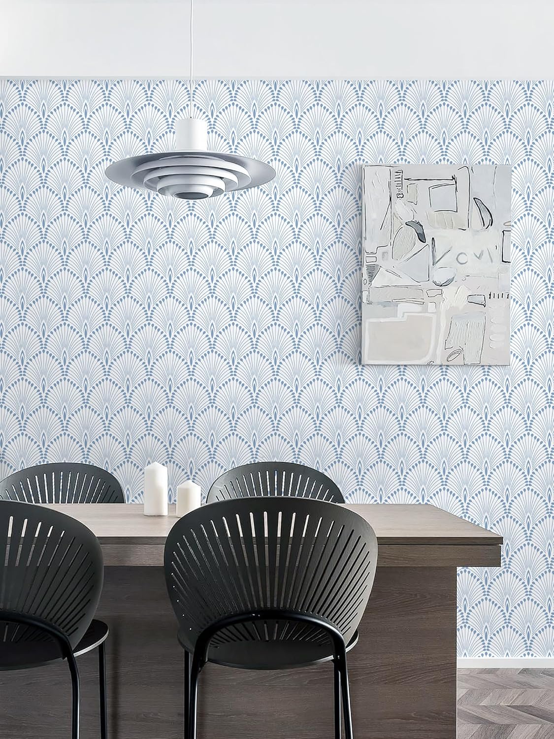 LiKiLiKi Modern Geometric Peel and Stick Wallpaper Blue 16.1"x393" Boho Contact Paper Removable Decorative for Bedroom Bathroom Kitchen Cabinets Self Adhesive Decor Vinyl