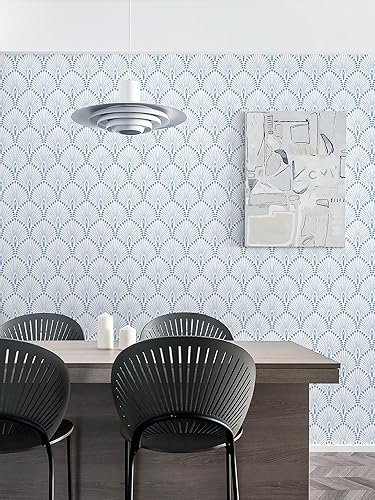 Miniatura 3 de LiKiLiKi Papel tapiz geométrico moderno para despegar y pegar, papel de pared azul de 16.1 x 78.7 pulgadas, papel de contacto bohemio, papel tapiz