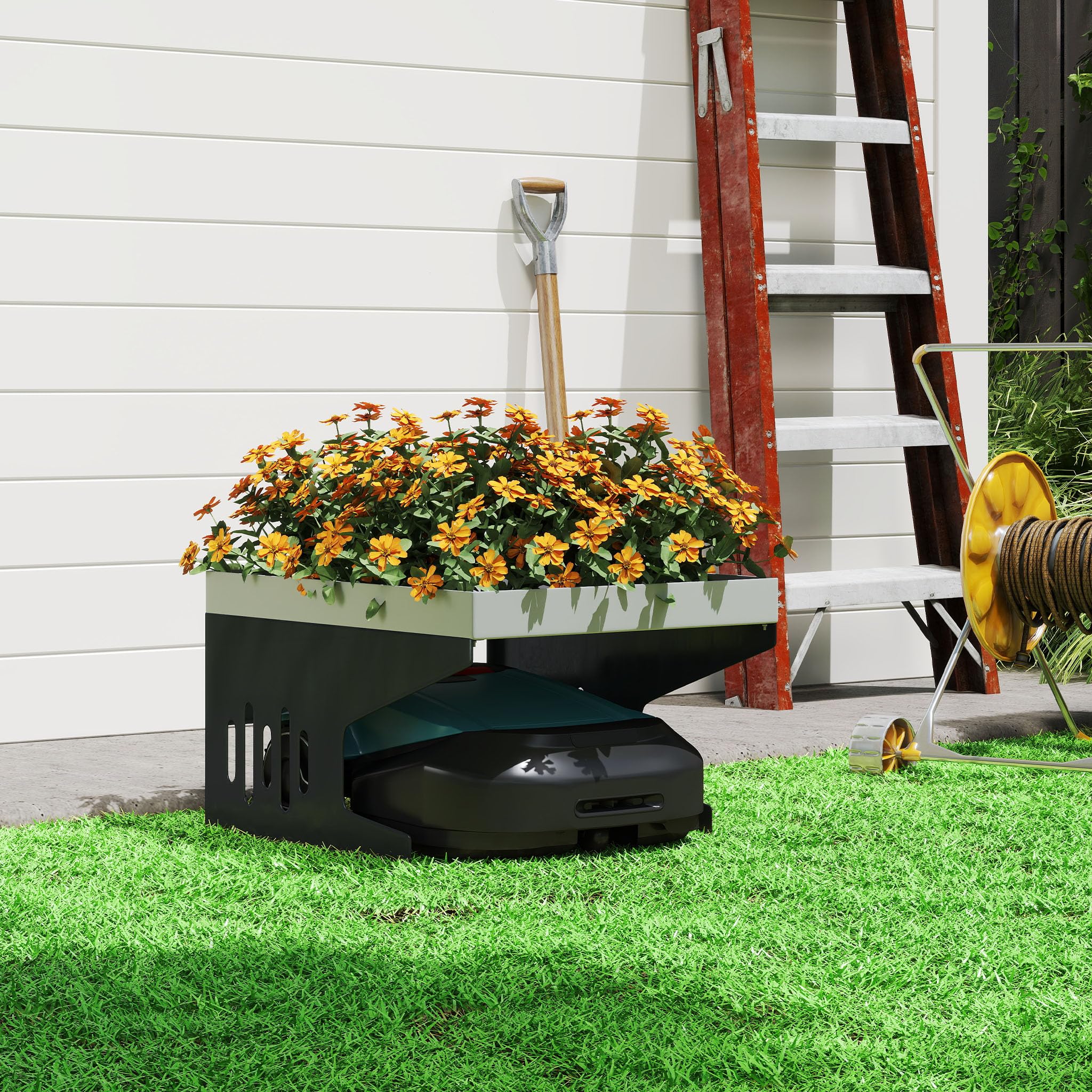Aufun Garaje de acero para robot cortacésped 70 x 60 x 43 cm, techo para cortacésped, carport, cubierta para robot cortacésped, protección contra el sol y la lluvia, inoxidable, resistente a la