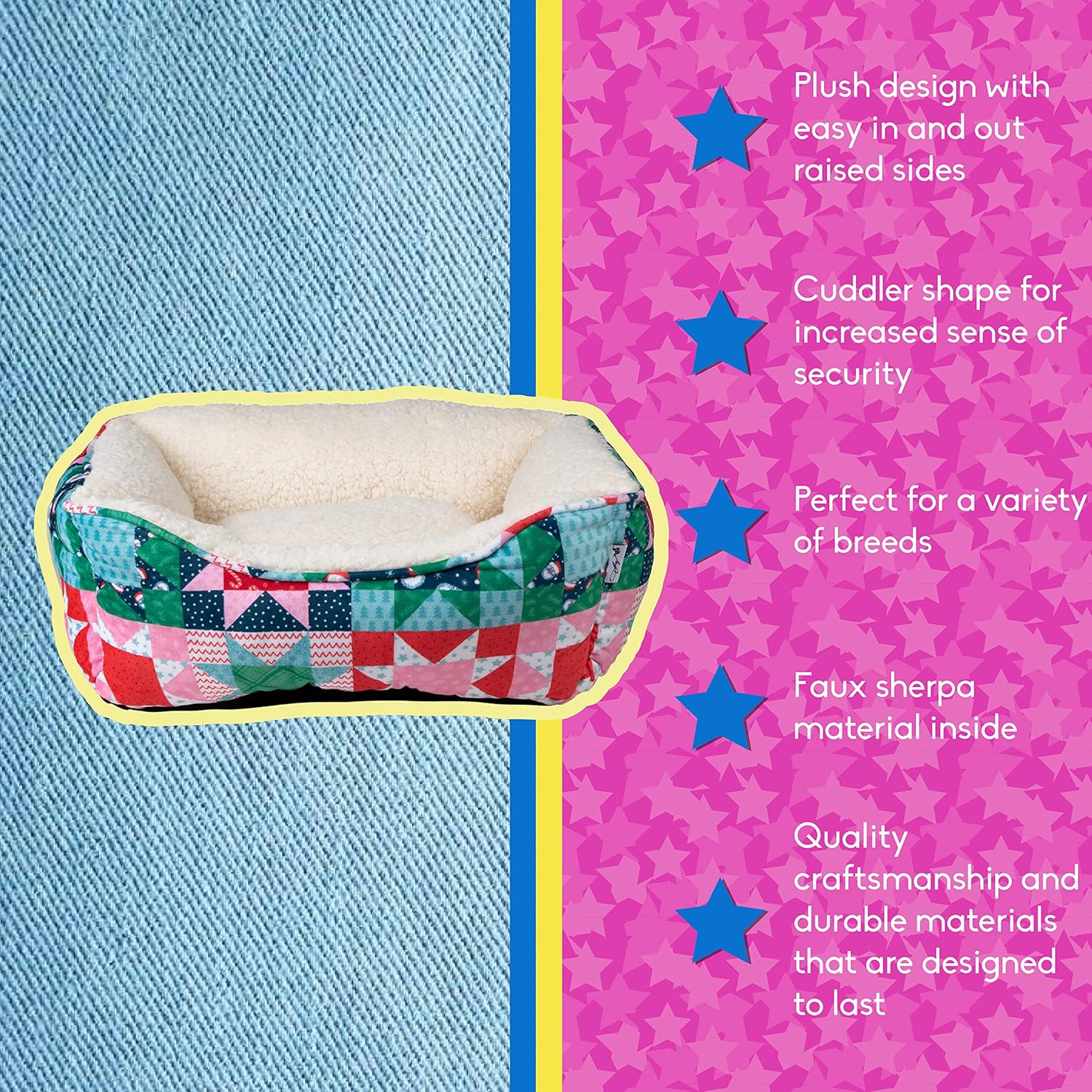 review Doggy Parton Multi-Colored Patchwork Quilt Print Pet Bed, Small (22122121)