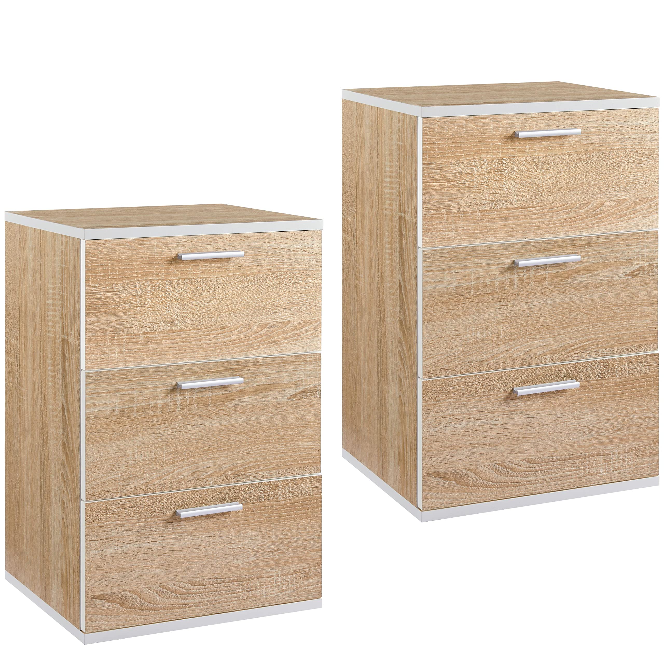 Yaheetech 2pcs Mesitas de Noche de Madera Mesilla de Noche Mesa Auxiliar con Tres Cajones para Dormitorio Sala de Estar Moderno 40x35x60cm Roble Claro