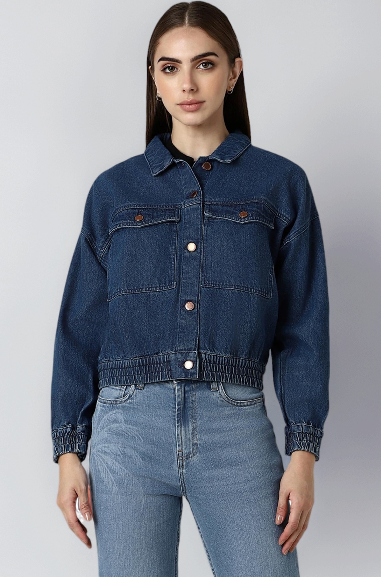 Women's Regular Fit Casual Solid Denim Jacket
