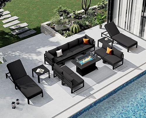 Miniatura 489 de NICESOUL 7 Piece White Powder-Coated Aluminum Patio Furniture with Fire Pit Table, 29 Inch Extra Wide Outdoor Sectional Sofa for 6, High-End Heavy