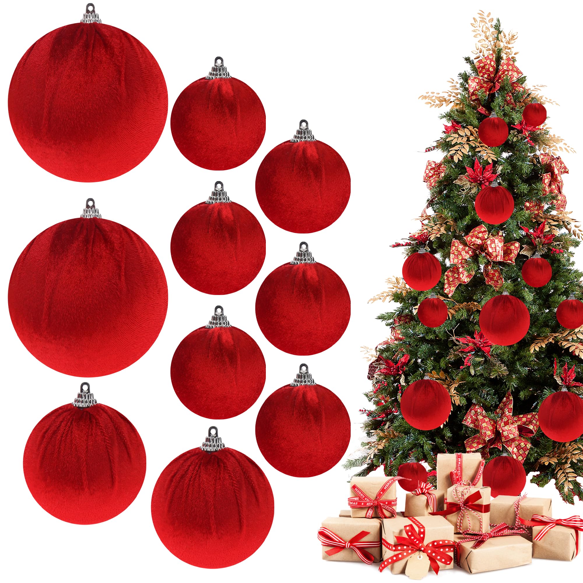 12 Palline Di Natale In Velluto Rosso 8 Cm – Decorazioni Infrangibili Per Albero, Addobbi Feste - 2