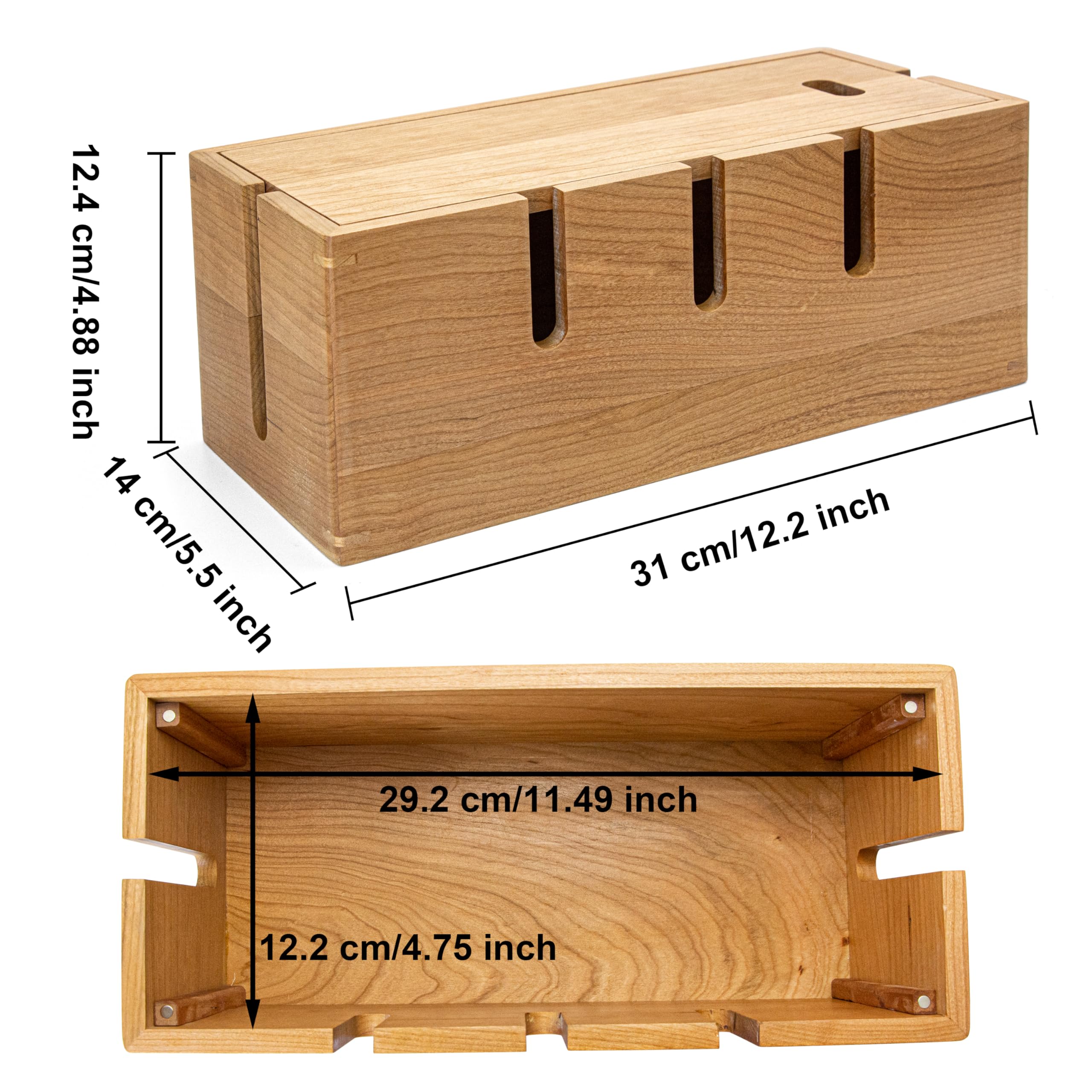 Elitzia Holz-Kabel-Ordnungsbox, groß, Schreibtisch-Kabelmanagementbox, Kabel-Organizer zum Verstecken von unordentlichen Kabeln, Drahtmanagement, natürliches Kirschholz, Kabelaufbewahrung