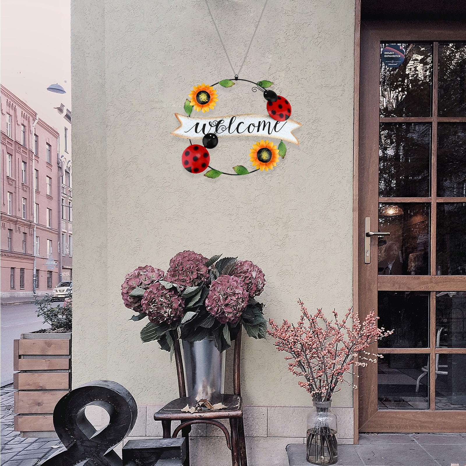 TOPPERFUN Decorazione da Parete Scultura Appesa Fiore Accattivante in Ferro Rosso Stile Naturale Artistico per Interni ed Esterni come Giardini e Hotel