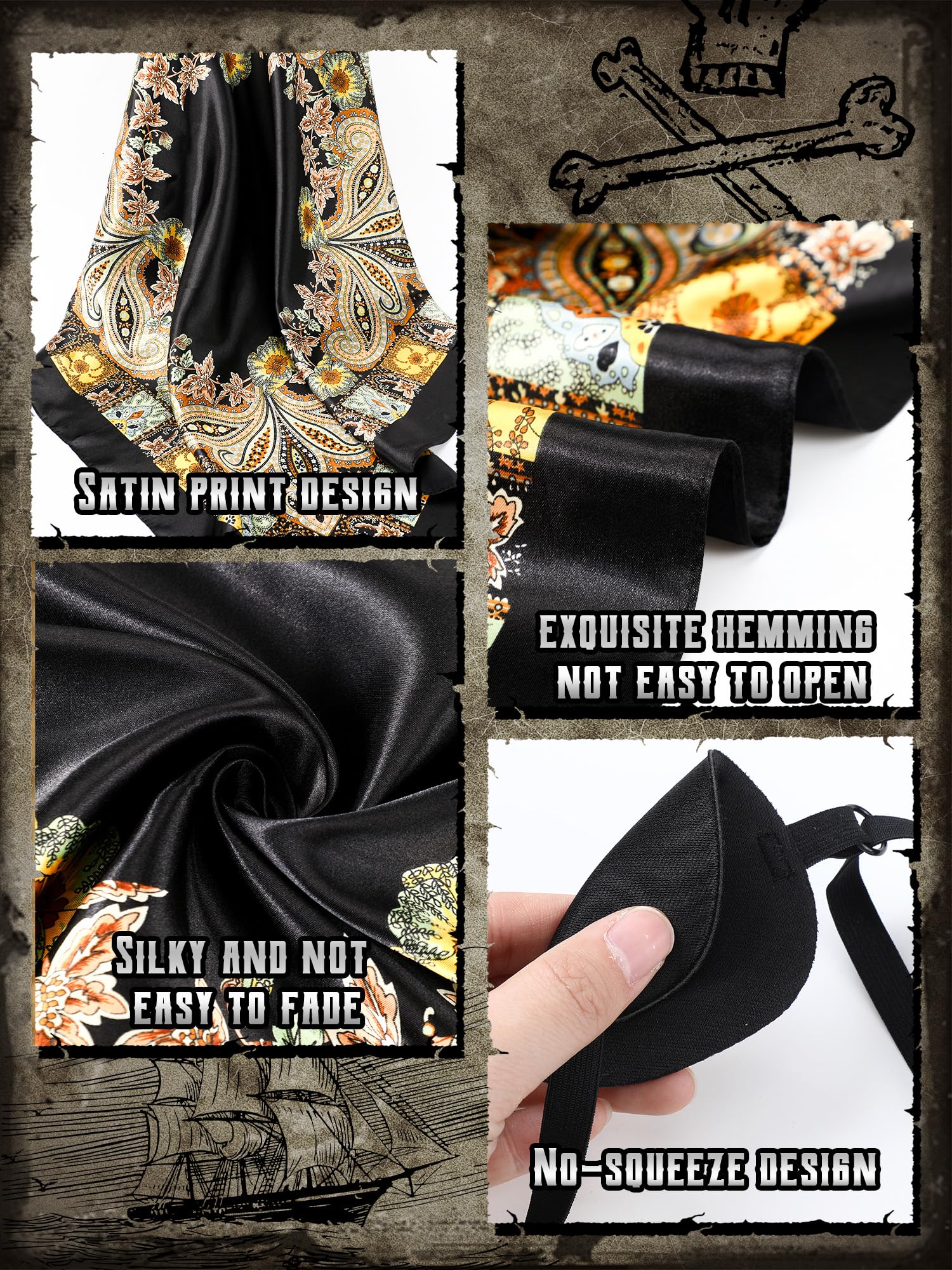 Remuuly Piratenkostüm-Zubehör für Damen, Piratenkopftuch, Schärpe, Gürtel, Augenklappe, Halskette, Ohrringe, Schlangen-Haar-Accessoire, 24 Stück