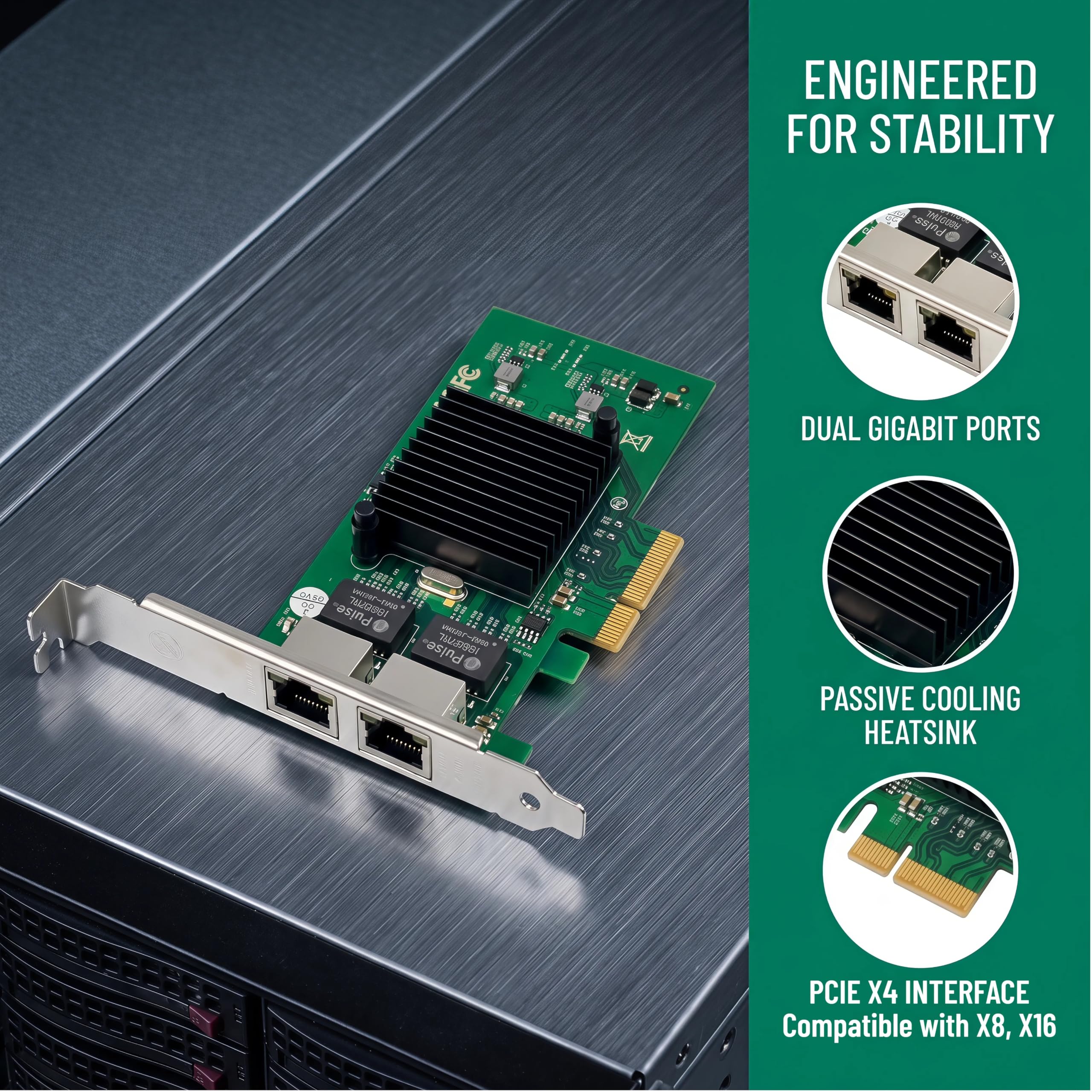 Carte réseau Gigabit PCIe X4 double port 1000 m PCI Express Ethernet avec Intel 82576 deux ports LAN NIC carte pour prise en charge PXE SR-IOV pour Windows/Windows Server/Linux/Freebsd/DOS avec profil