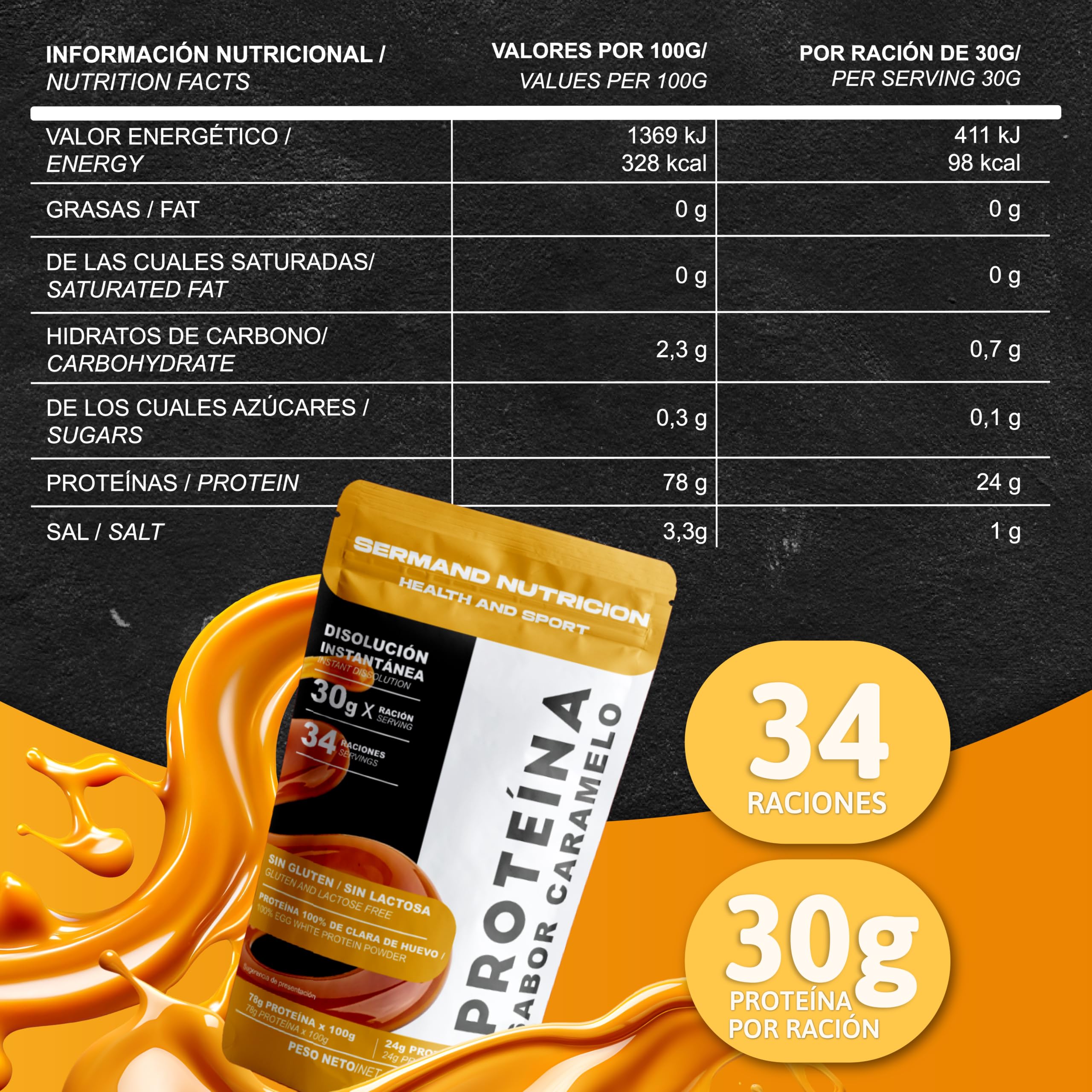 Protéine Blanc d'Œuf en Poudre 1020g Saveur Caramel - Format XXL 34 Portions - Protéine Sans Lactose Sans Gluten - 24g de Protéines par Dose - Alternative Whey Prise de Masse Musculaire