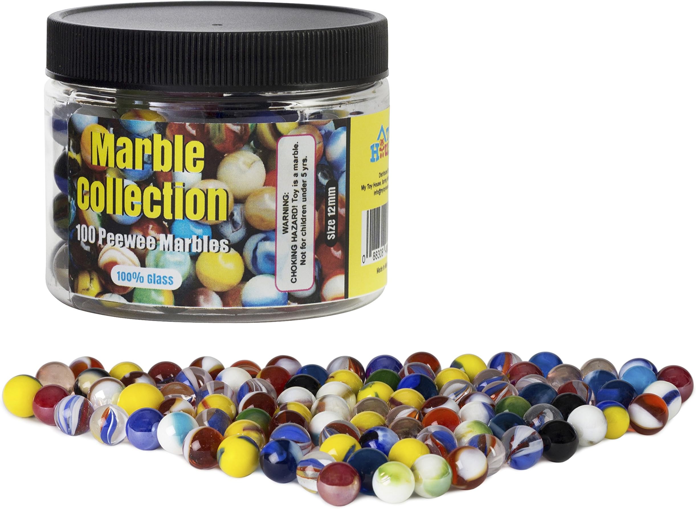Set of 100 Small Peewee Glass Marbles, Assorted Colors, for Small Marble Run Game, with Practical Container