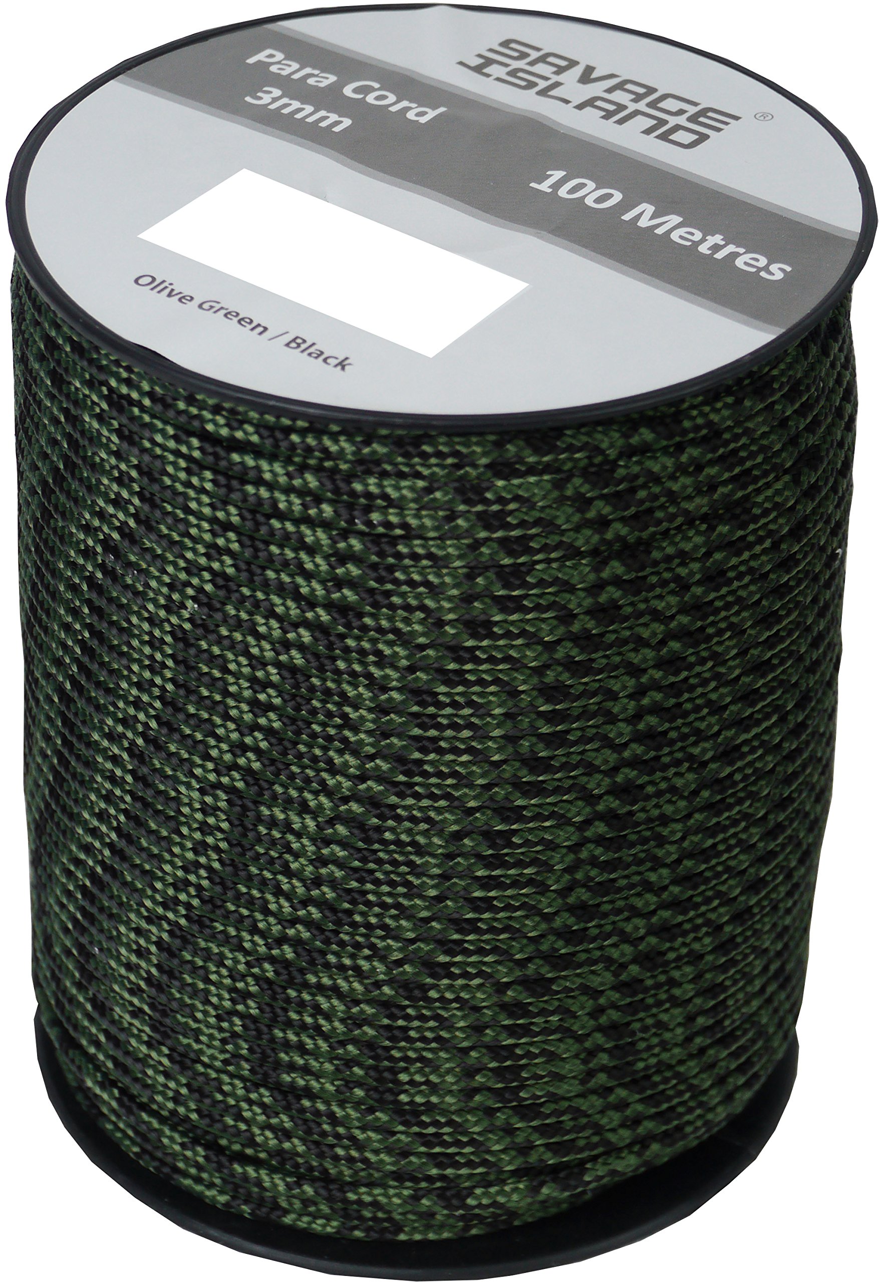 Savage Island Olive Green / Black 100M Reel Paracord Army Camping For Tent Basha Bivi Shelter Buidling Hammock Gardening Bushcraft In Green,, Coyote And Red Colours (Olive Green/Black)