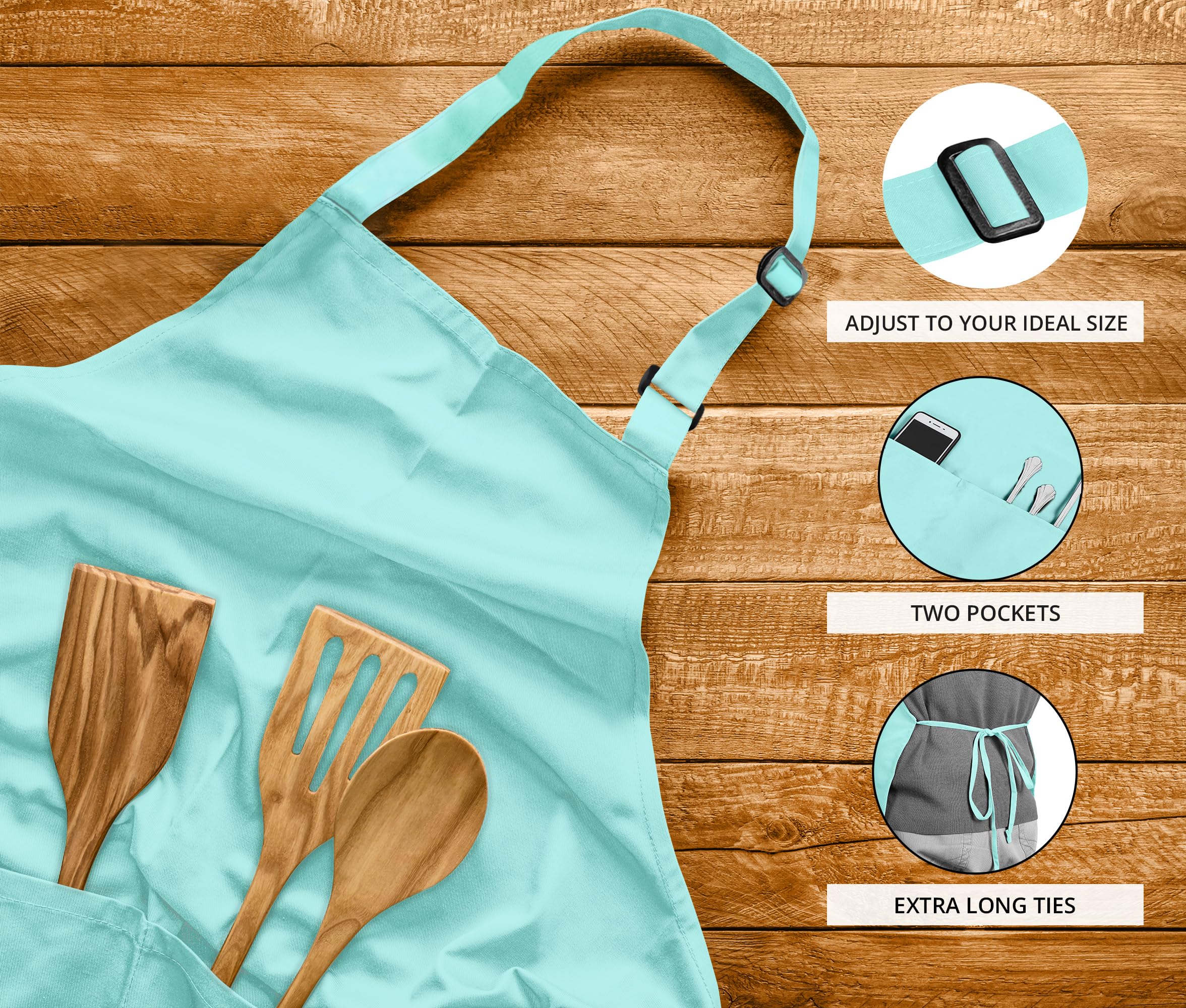Utopia Kitchen 2 Pack Bib Apron, Adjustable with 2 Pockets, Water and Oil Resistant, Cooking Kitchen Chef Apron for Women Men - 5