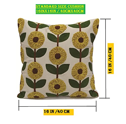 Image of Embroidery Cushion Cover (Design-Flower,Yellow &Green)|Pack of 1 Pc|100% Cotton Covers|16X16 Inches,Zipper Closure,Best for Sofa,LivingRoom,Decoration (Size-40cmx40cm) (1)