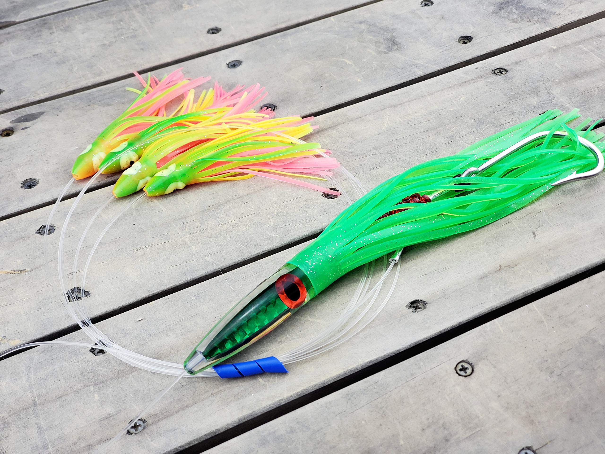 Lobo Lures#245 13" Green Machine Style 13" Bullet Tuna Slayer Fishing Daisy Chain 200lb Leader & 10/0 Hook