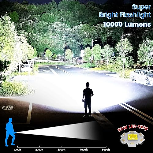 Miniatura 2 de VASTFIRE Linterna recargable de 10000 lúmenes altos, linternas LED superbrillantes de 50 W, haz de 5000 pies y linterna de mano de alta potencia de