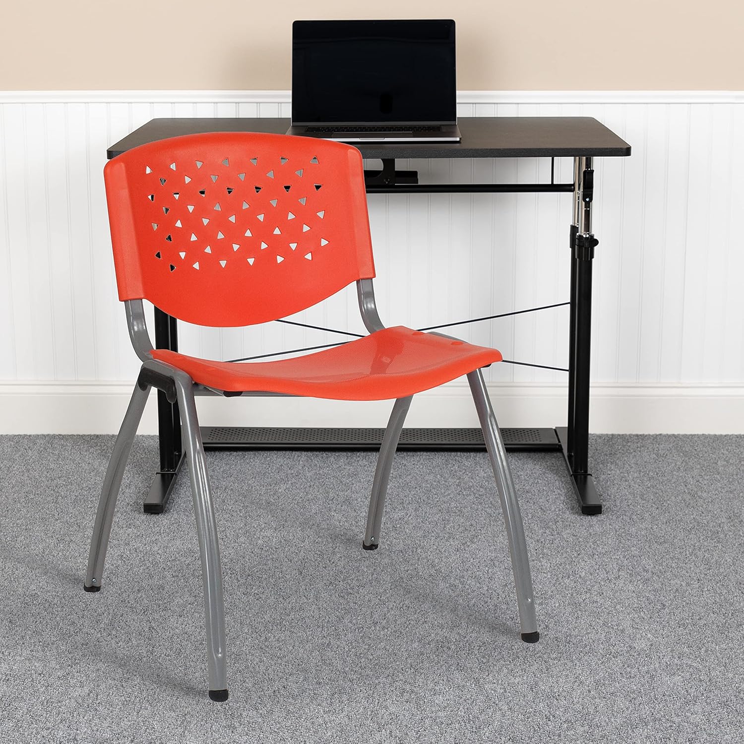 Flash Furniture 5 Pack HERCULES Series 880 lb. Capacity Orange Plastic Stack Chair with Titanium Gray Powder Coated Frame: Furniture & Decor