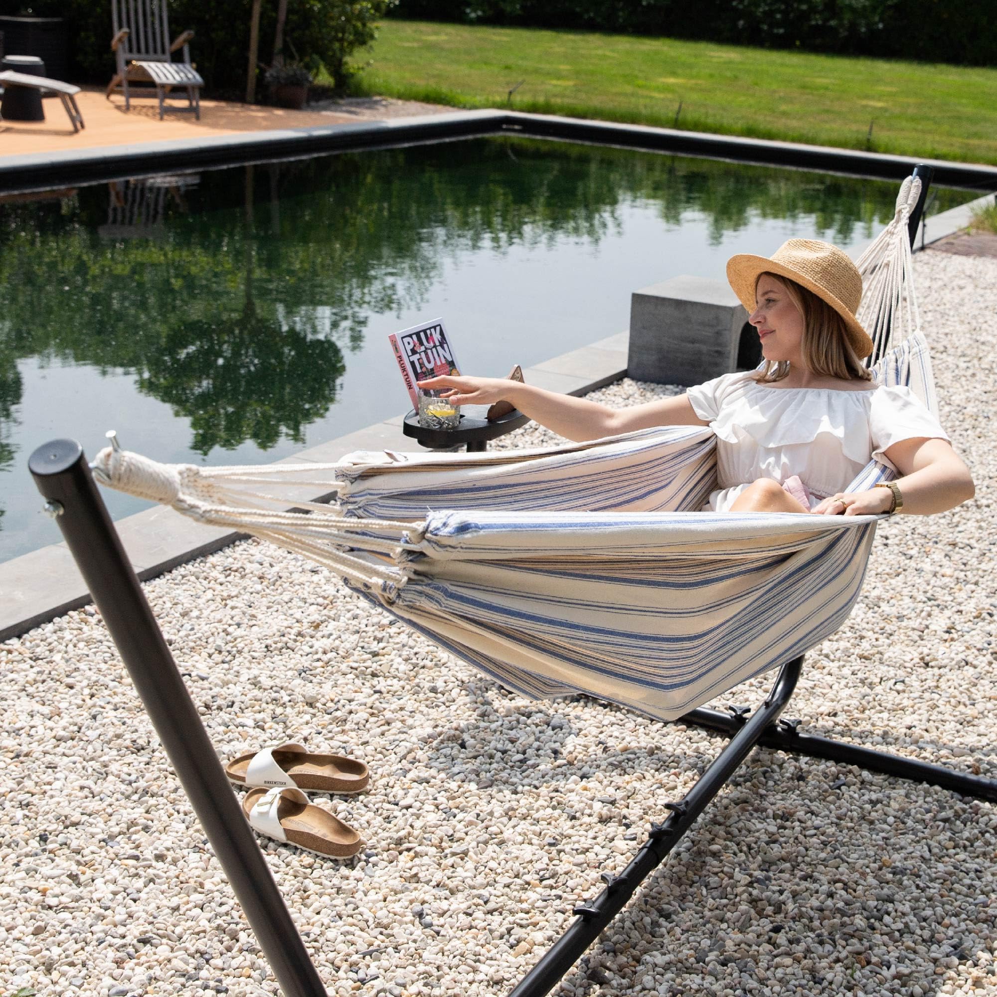 Vita5 Amaca con Supporto – Telaio Regolabile 290-330 cm – Ampia Amaca in 80% Cotone e 20% Poliestere per Giardino, Terrazza, Balcone e Campeggio – Portatile con Borsa per il Trasporto