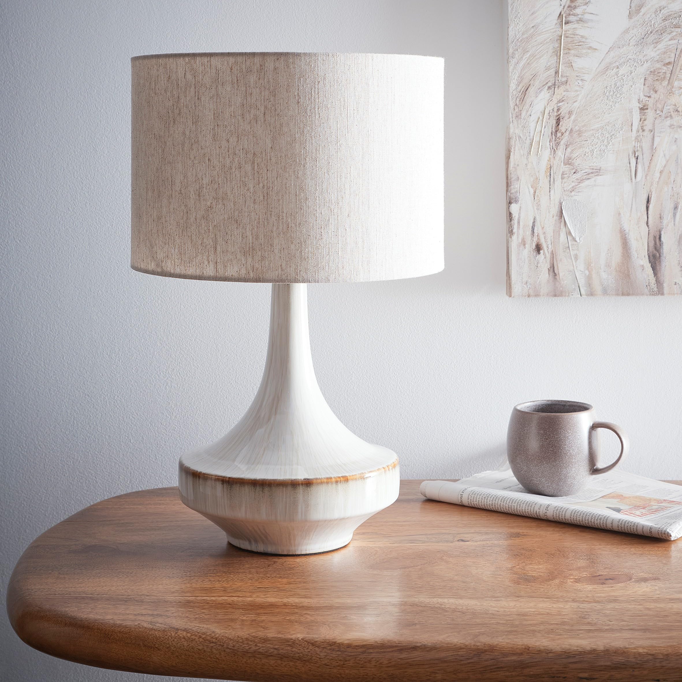 K Living Porto Ceramic Table Lamp Flared Glazed Base With Linen Shade from B&Q