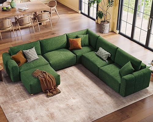 Miniatura 17 de LINSY HOME - Sofá seccional modular de gran tamaño, sofá en forma de L de 128" de ultra suave nube con asientos grandes y otomana removible, sofá