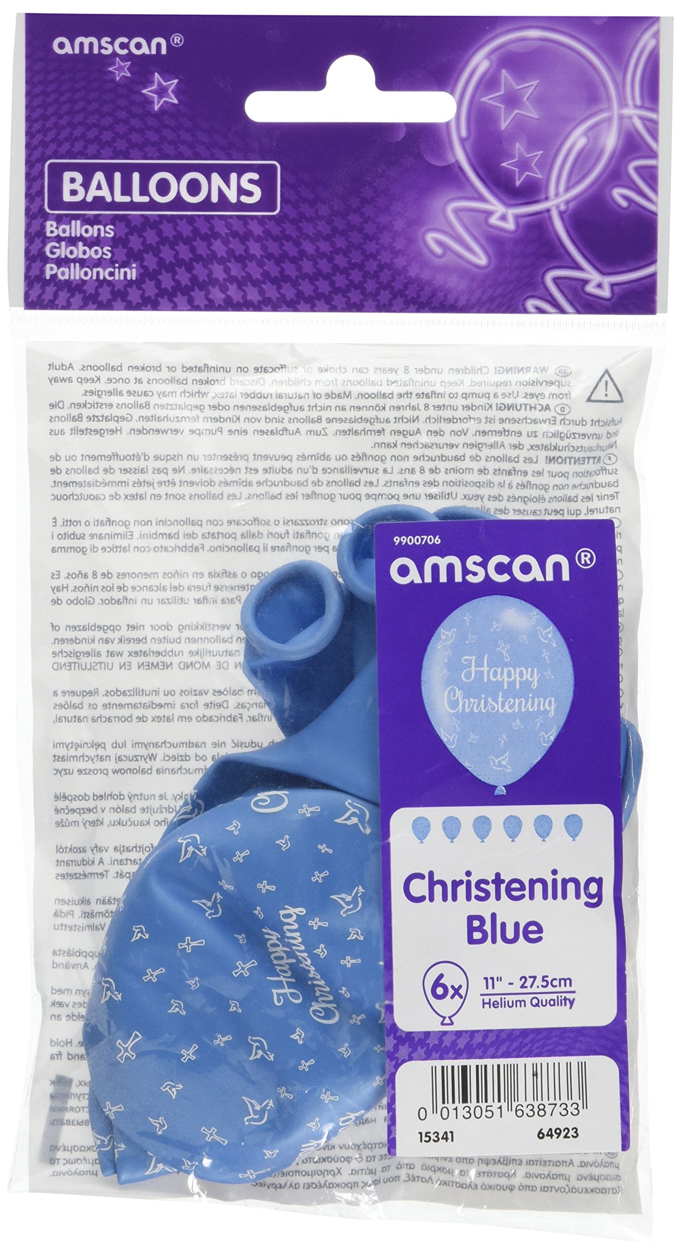 Amscan Blue Happy Christening Latex Balloons 11"/27.5Cm - /6