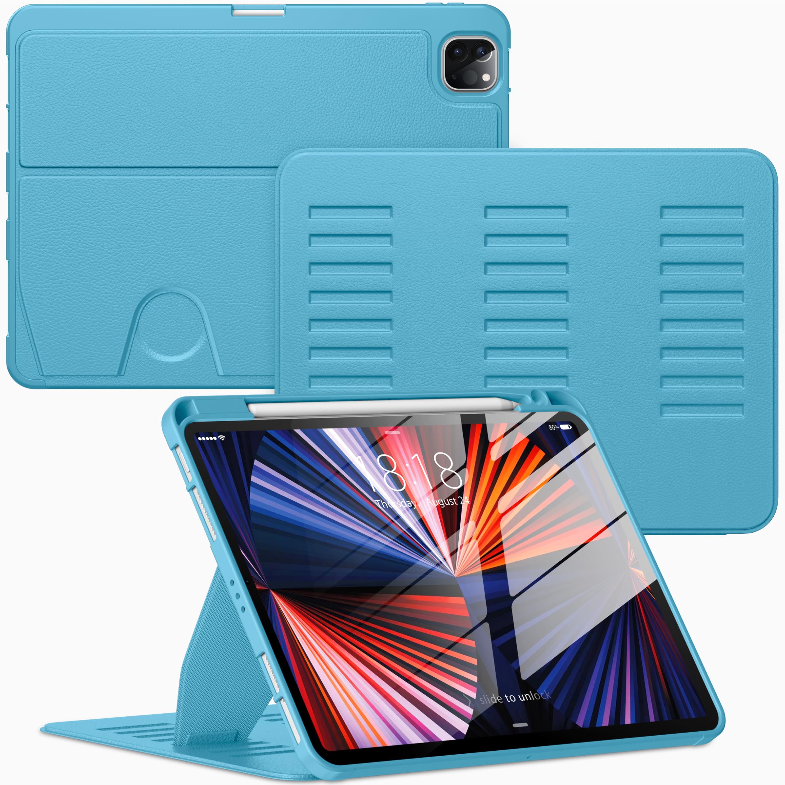 VIKESI Case for iPad Pro 11 Inch 4th / 3rd / 2nd / 1st Generation 2022/2021/2020/2018,Multiple Angles Stand Cover,Soft Back,Pencil Holder,and Auto Sleep/Wake,Sky Blue