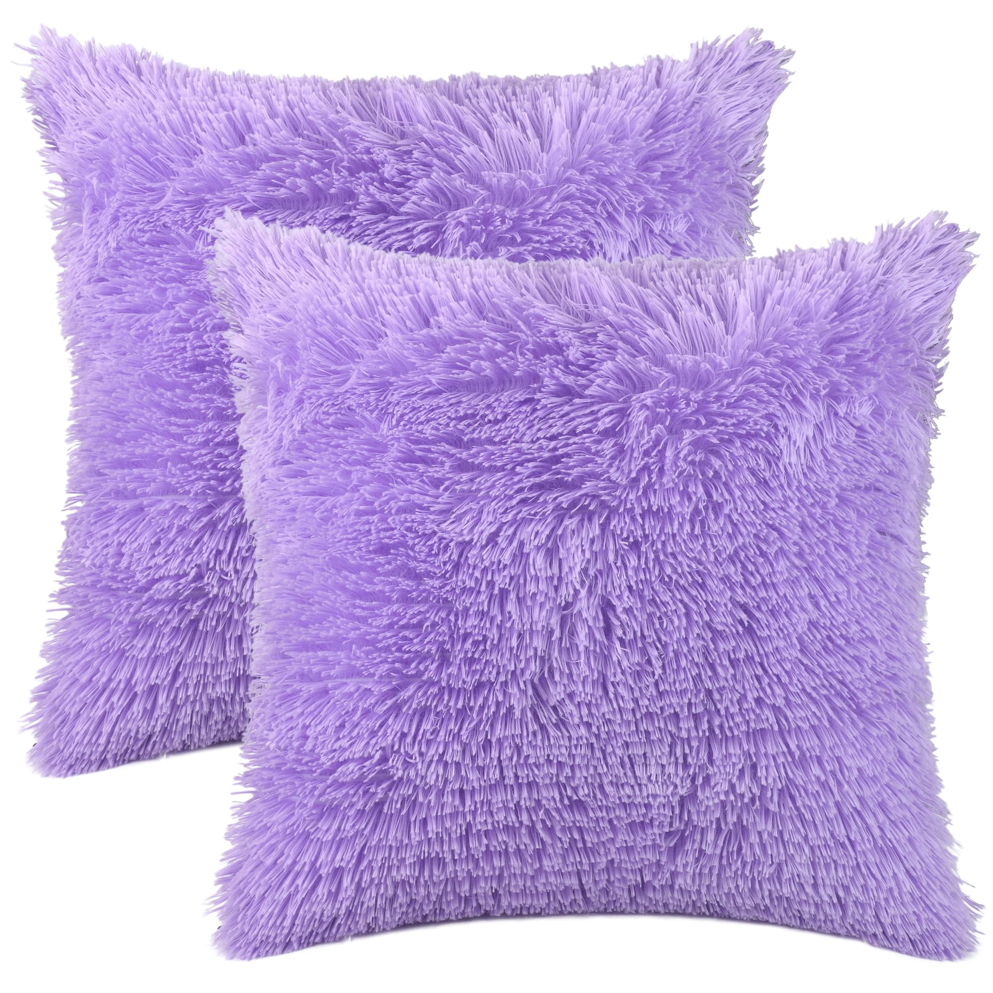 uxcell Set of 2 Throw Pillow Covers, Soft Fluffy Cushion Covers Decorative Double Sided Plush Pillow Covers Faux Fur Decorative Square Pillowcases for