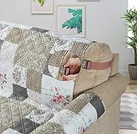 Vista 2 de Brilliant Sunshine Rose and Toile - Funda de sofá con diseño de retazos, funda acolchada para sofá grande, 70 pulgadas de ancho de asiento