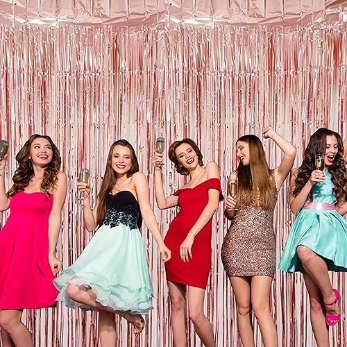 Miniatura 6 de ShineJD, Serpentinas de oro rosa extra  8 x 3.2 pies, paquete de 2, telón de fondo de oro rosa  Decoraciones de despedida de soltera, suministros