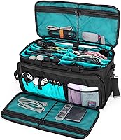 Vista 1 de LoDrid Bolsa grande para archivos de cables con parte inferior acolchada interior y divisores desmontables, bolsa para DJ con múltiples bolsillos