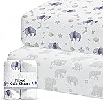 Crib Sheets Neutral - Fitted Baby Crib Sheets Bed for Girl Boy - 2 Pack Standard & Toddler Mattress (Watercolor Elephants) - Buttery Soft Organic Cotton Blend
