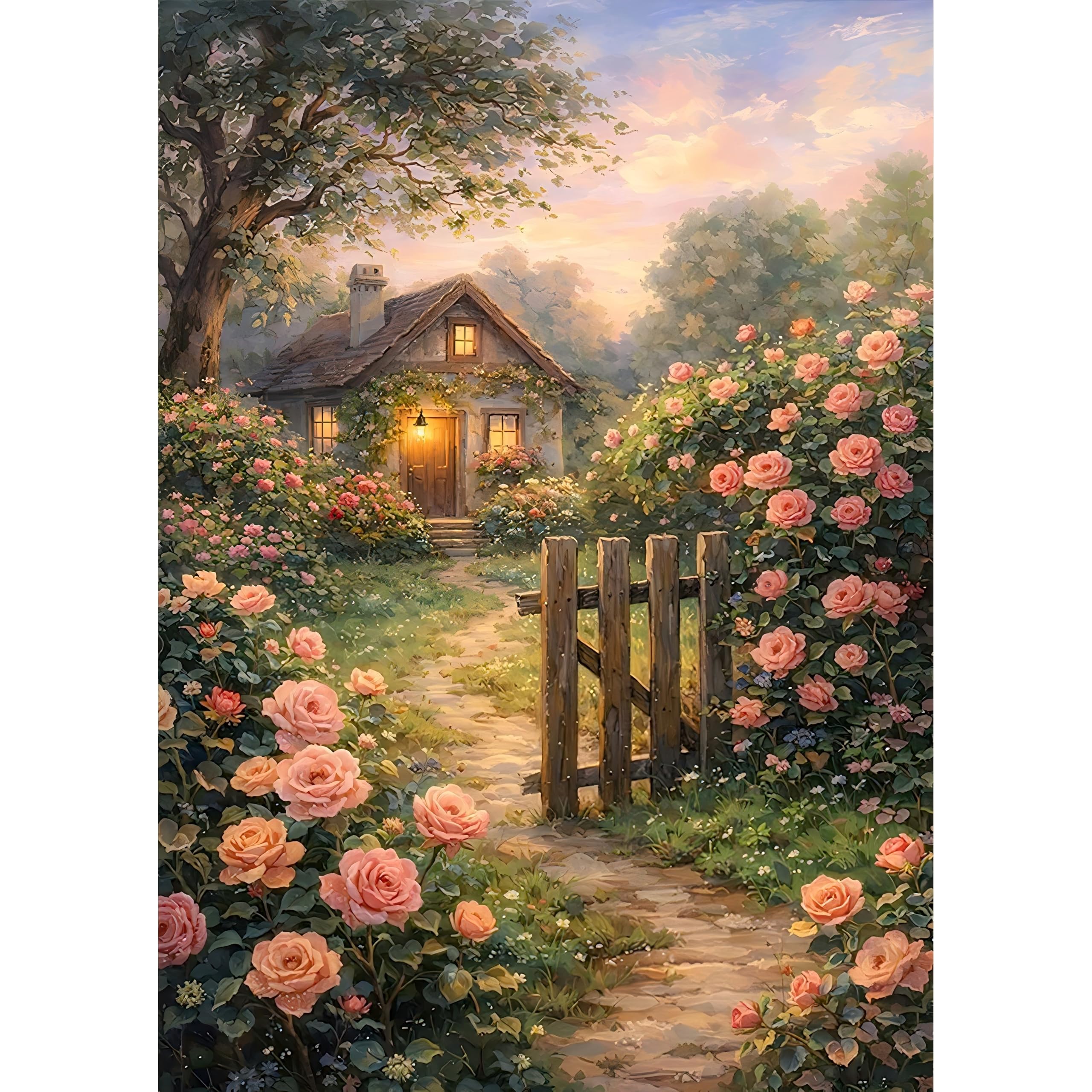Auremi House Flowers Diamond Art Kits,5D Landscape Diamond Painting Kits for Adults,Full Drill Diamond Painting Kits for Beginners Crystal Picture Art for Home Decor 11.8x15.7Inch