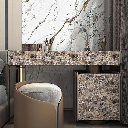 Miniatura 8 de Papel tapiz extra ancho de granito de mármol para despegar y pegar, grueso, impermeable, autoadhesivo, 31.5 x 157 pulgadas, papel de contacto oscuro