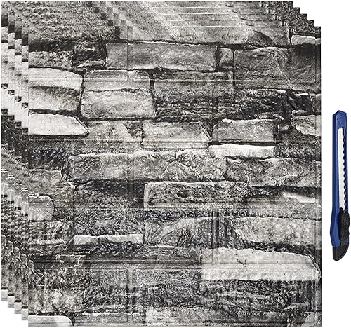 uxcell Paneles de pared 3D para despegar y pegar, 30 piezas de papel tapiz de ladrillo de espuma para dormitorio, panel de pared de piedra